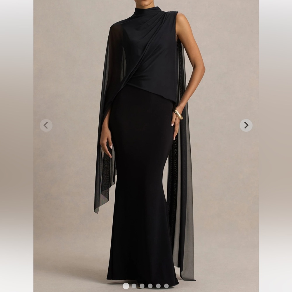 Club L London black high neck maxi dress with cape sleeve detail